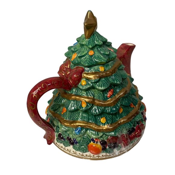 Bella Casa By GANZ Kitchen Christmas Tree Teapot With Gold Star On Top Large 6"‎ - Picture 7 of 15